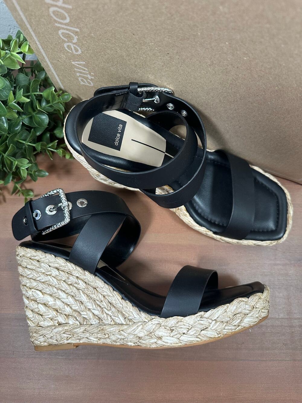 Dolce Vita Women's Aldona Espadrille Wedges Sandals Black Size 9.5